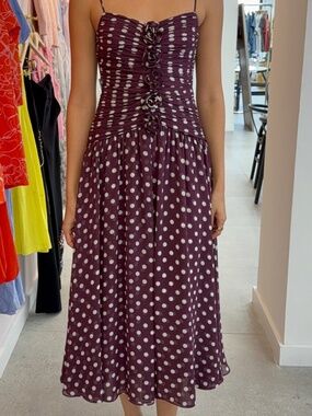 Camille Polka Dot Magda Dress ~ Deep Plum/Limestone